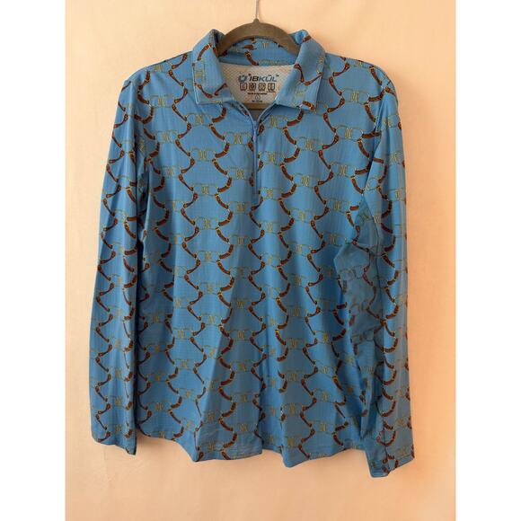 IBKUL Long Sleeve 1/4 Zip Athletic Rash Guard Pullover Stirrups Equestrian Large - Picture 6 of 6